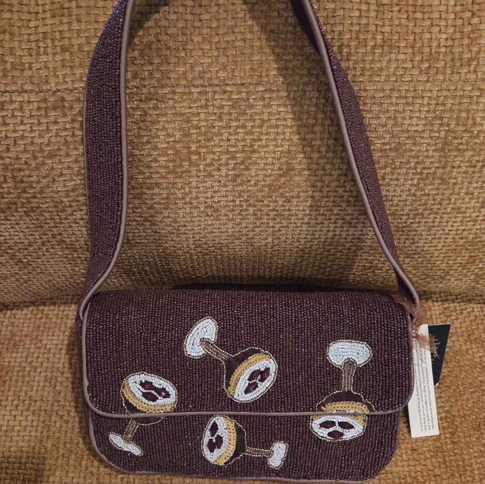 Viral Martini Beaded Embellished Brown Shoulder Bag